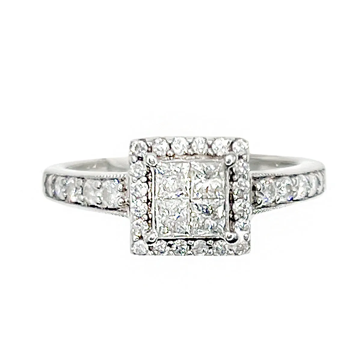 0.73ct Princess Cut Diamond Cluster Ring | Pre-Loved | 18K White Gold