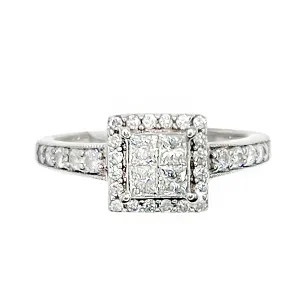 0.73ct Princess Cut Diamond Cluster Ring | Pre-Loved | 18K White Gold