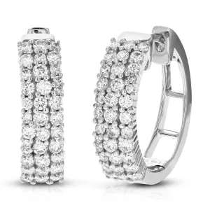 1 cttw 70 Stones Round Lab Grown Diamond Hoop Earrings .925 Sterling Silver Prong Set 3/4 Inch