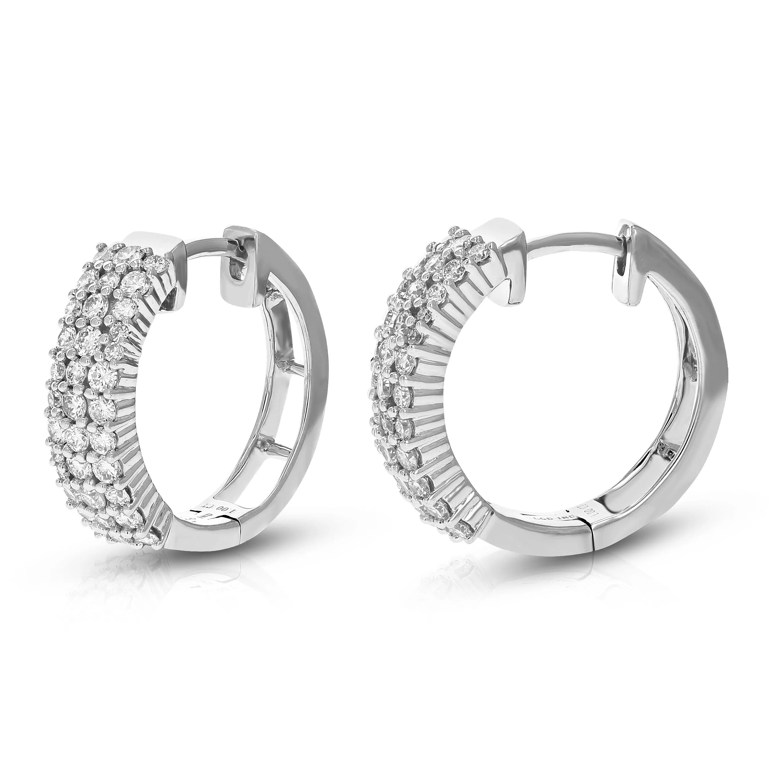 1 cttw 70 Stones Round Lab Grown Diamond Hoop Earrings .925 Sterling Silver Prong Set 3/4 Inch