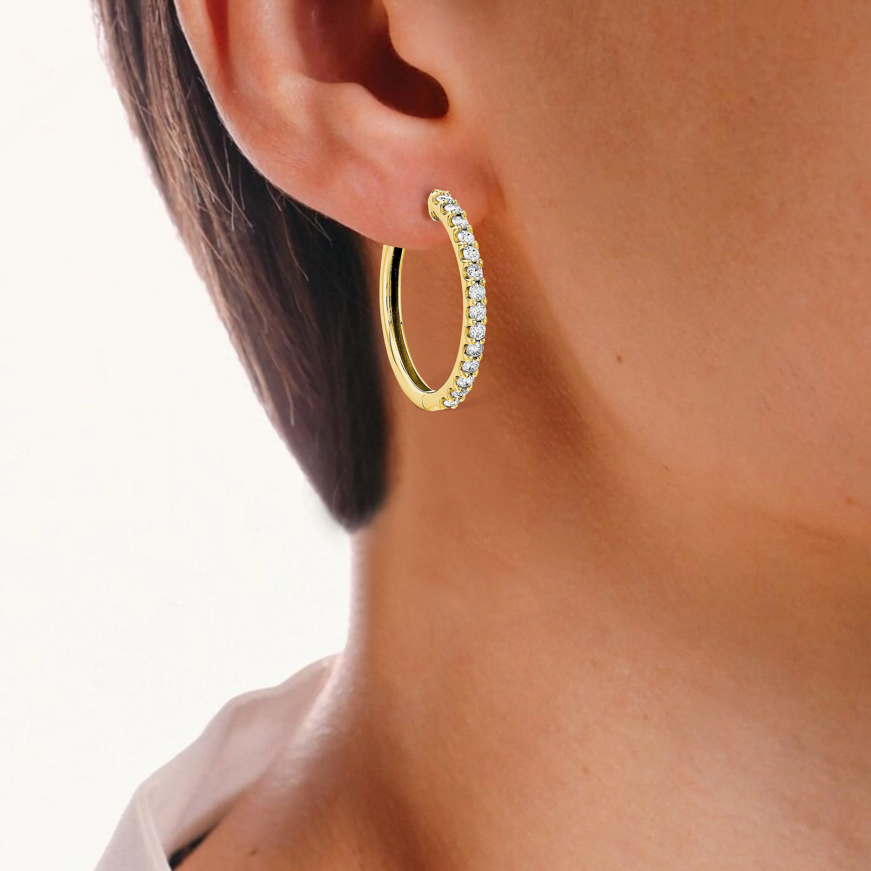 1 cttw Lab Grown Diamond Hoop Earrings in 10K Gold