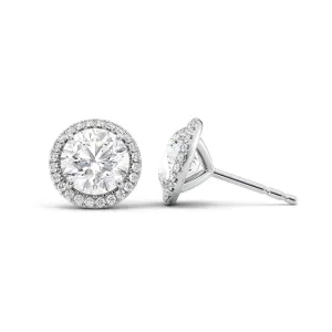 1 CTW Halo Stud Earrings Set With Round Lab Diamonds