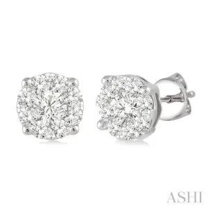 1 Ctw Round Cut Lovebright Diamond Stud Earrings in 14K White Gold