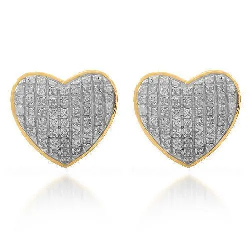 10K Solid Yellow Gold Womens Diamond Heart Stud Earrings 0.30 Ctw