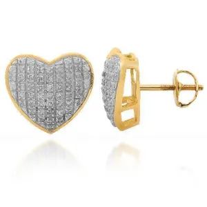 10K Solid Yellow Gold Womens Diamond Heart Stud Earrings 0.30 Ctw