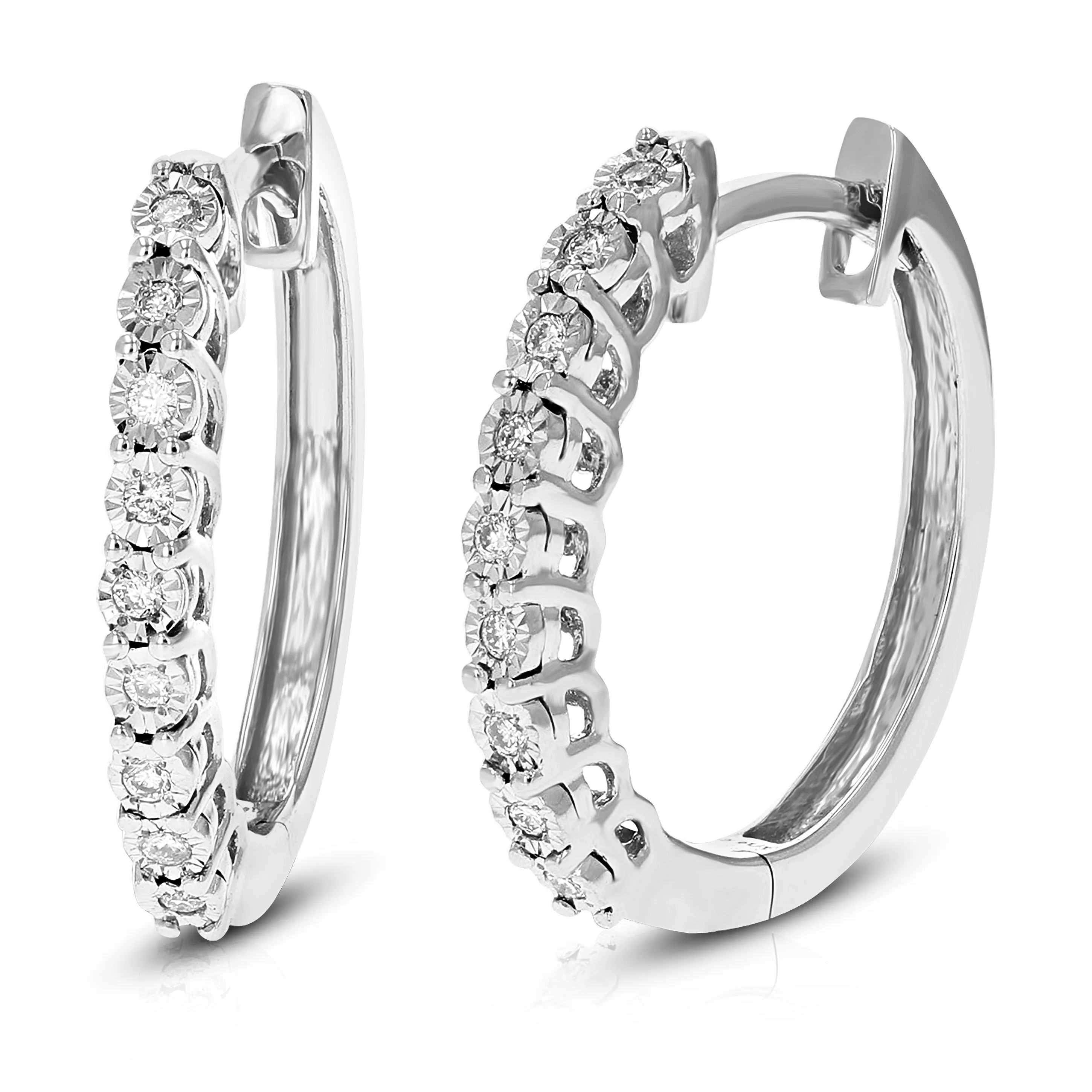 1/10 cttw Round Cut Lab Grown Diamond Hoop Earrings in .925 Sterling Silver Prong Set 2/3 Inch