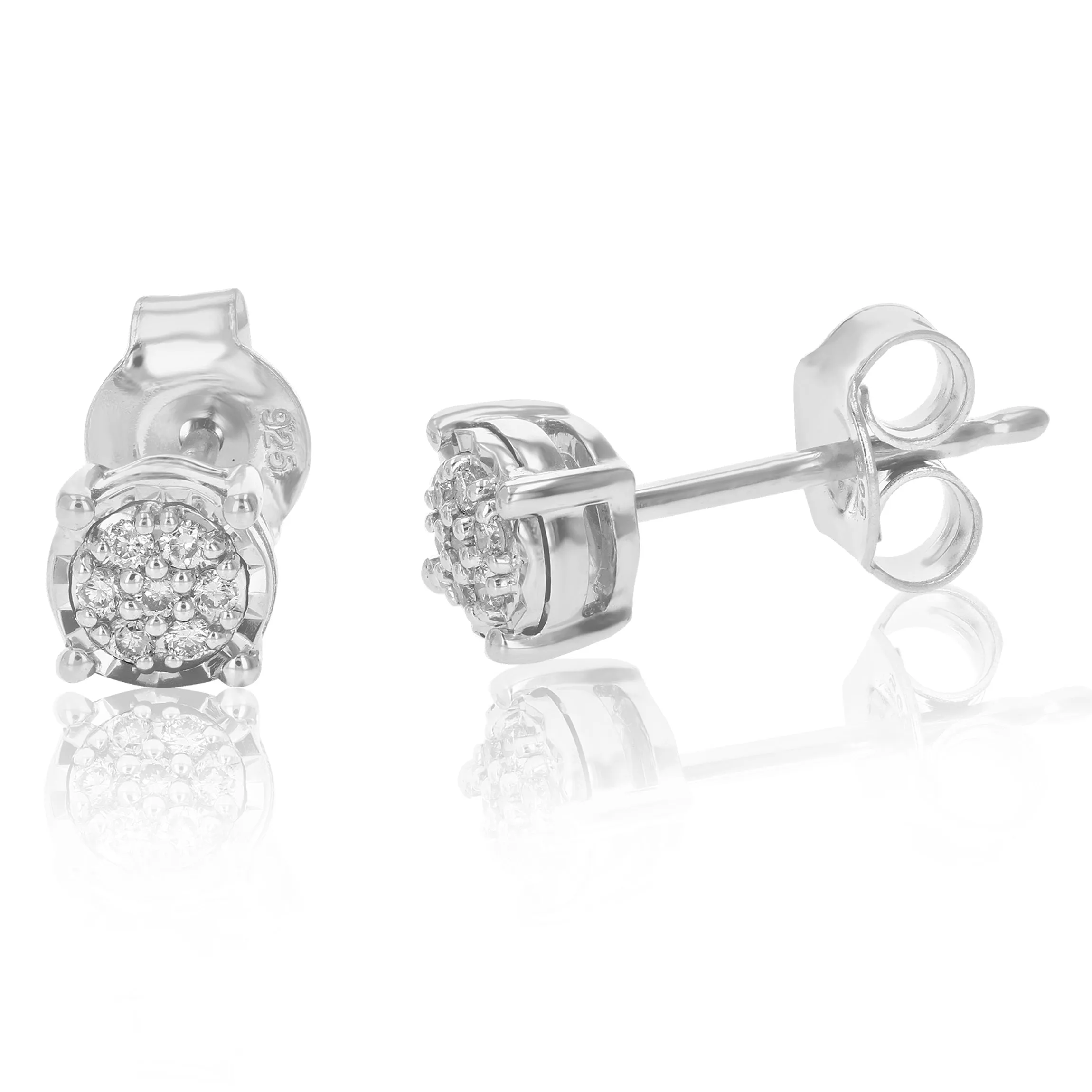 1/10 cttw Round Lab Grown Diamond Stud Earrings Small Round Pattern in .925 Sterling Silver Prong Set