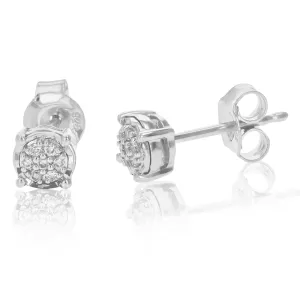 1/10 cttw Round Lab Grown Diamond Stud Earrings Small Round Pattern in .925 Sterling Silver Prong Set