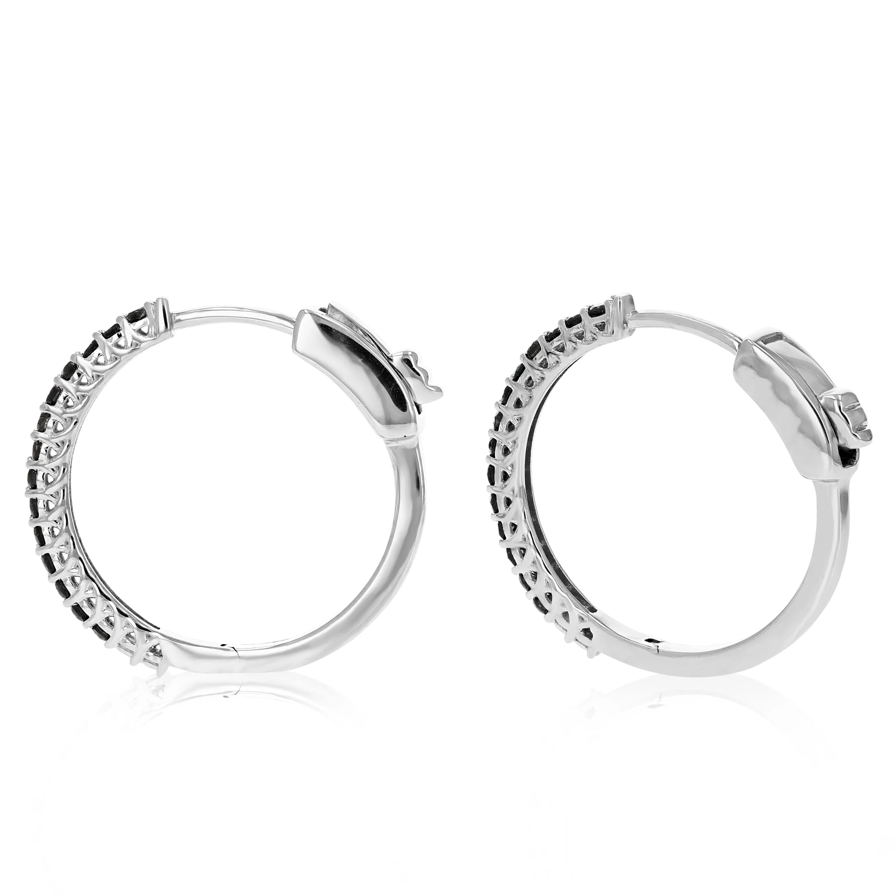 1/2 cttw Black Diamond Hoop Earrings .925 Sterling Silver Prong Set 3/4 Inch