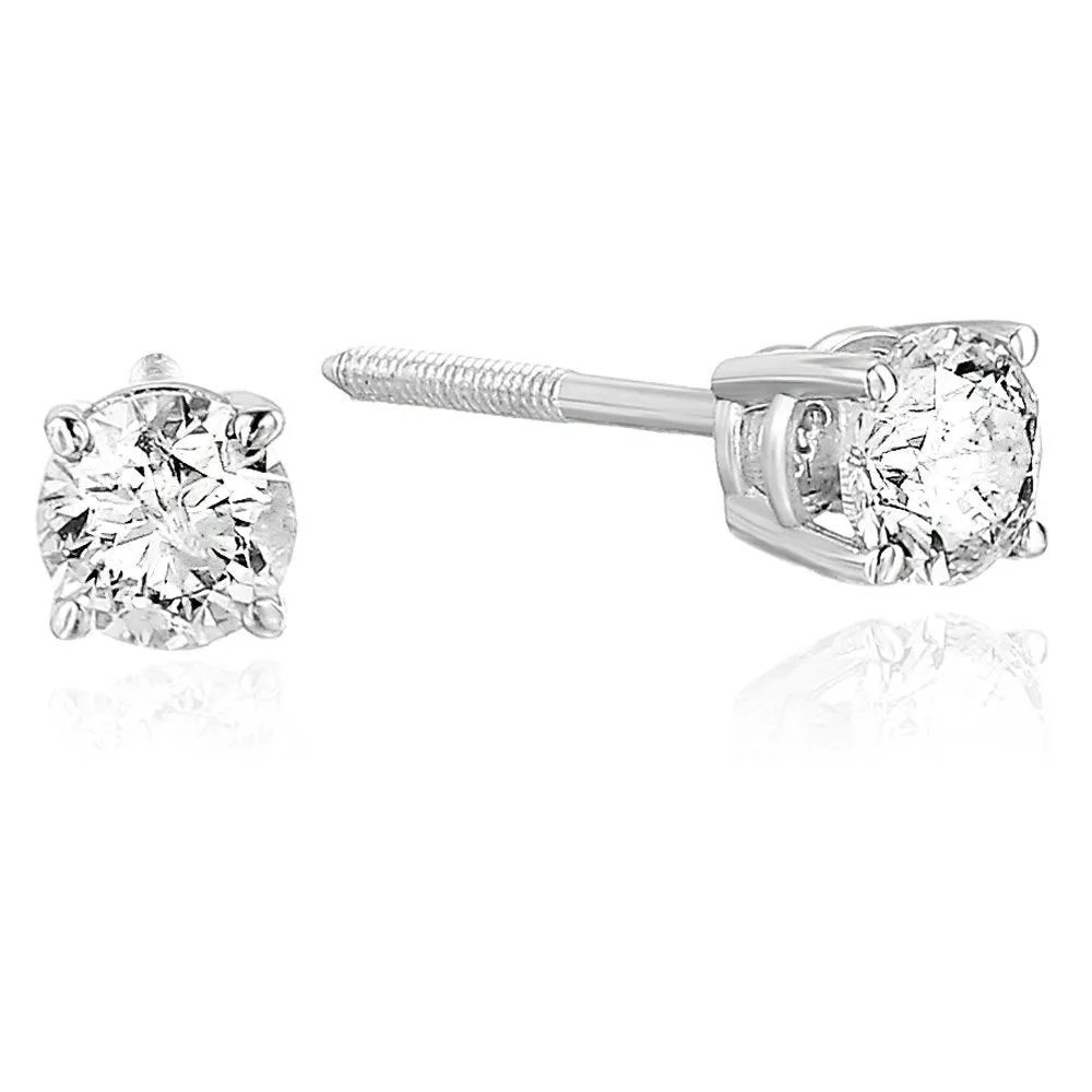 1/2 cttw SI1-SI2 Clarity Certified Diamond Stud Earrings 14K White Gold H-I Color Round