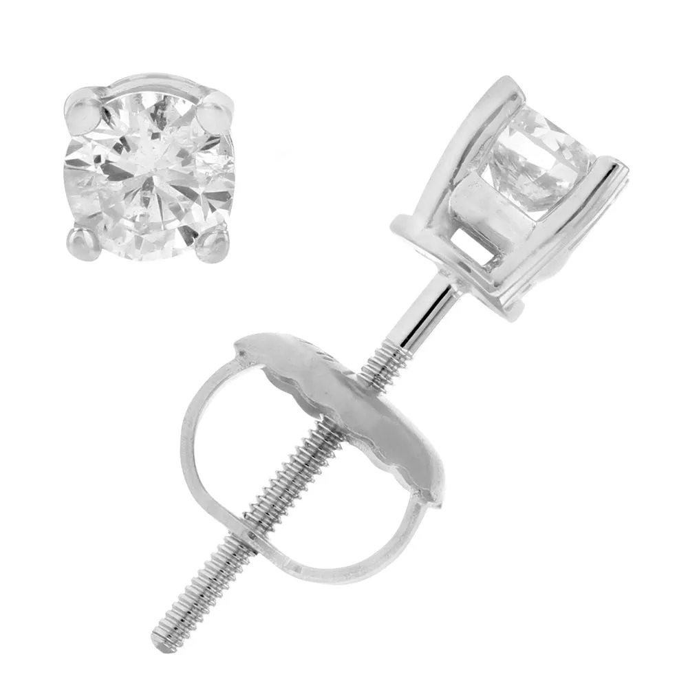 1/2 cttw SI1-SI2 Clarity Certified Diamond Stud Earrings 14K White Gold H-I Color Round