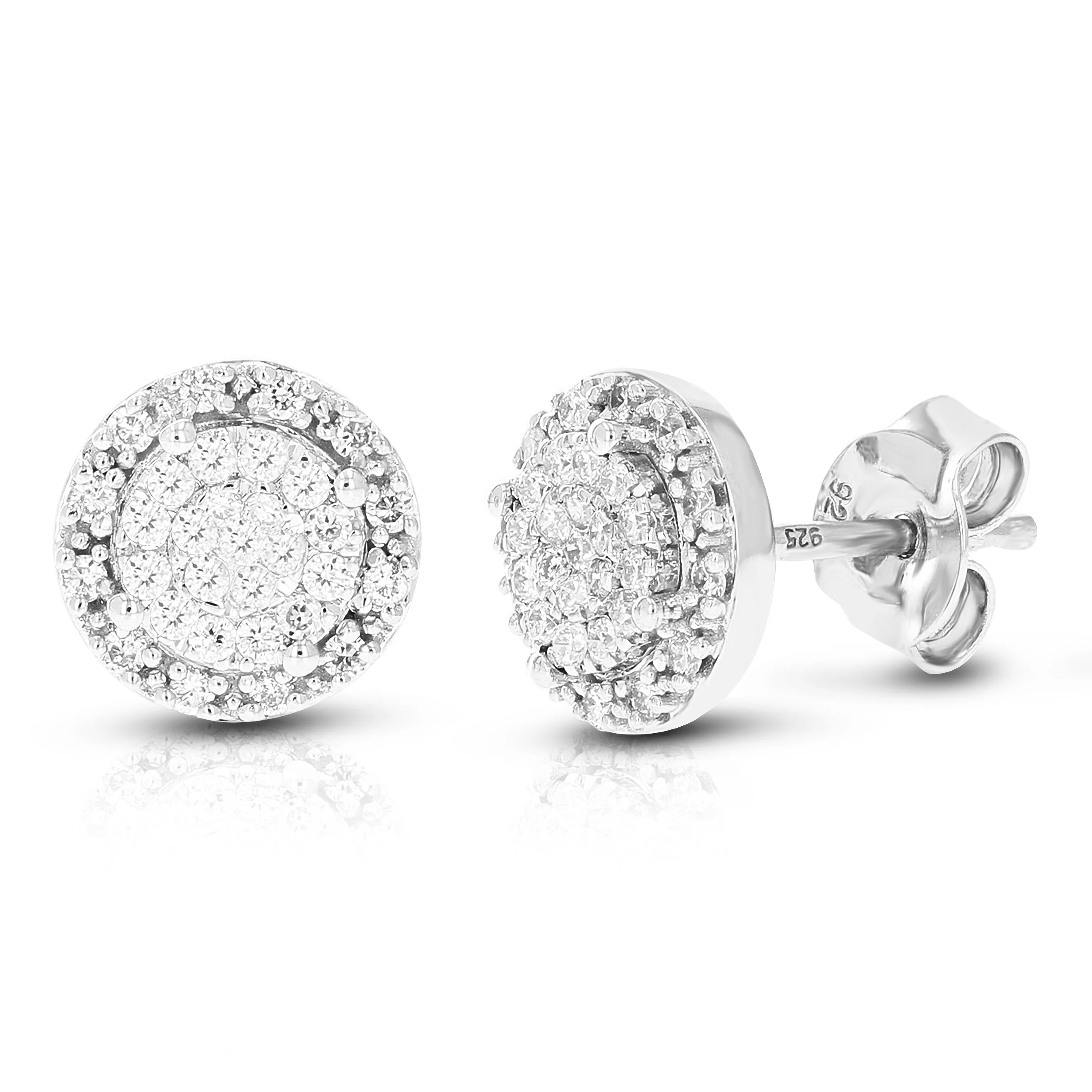 1/3 cttw 62 Stones Round Lab Grown Diamond Studs Earrings .925 Sterling Silver Prong Set Round Shape