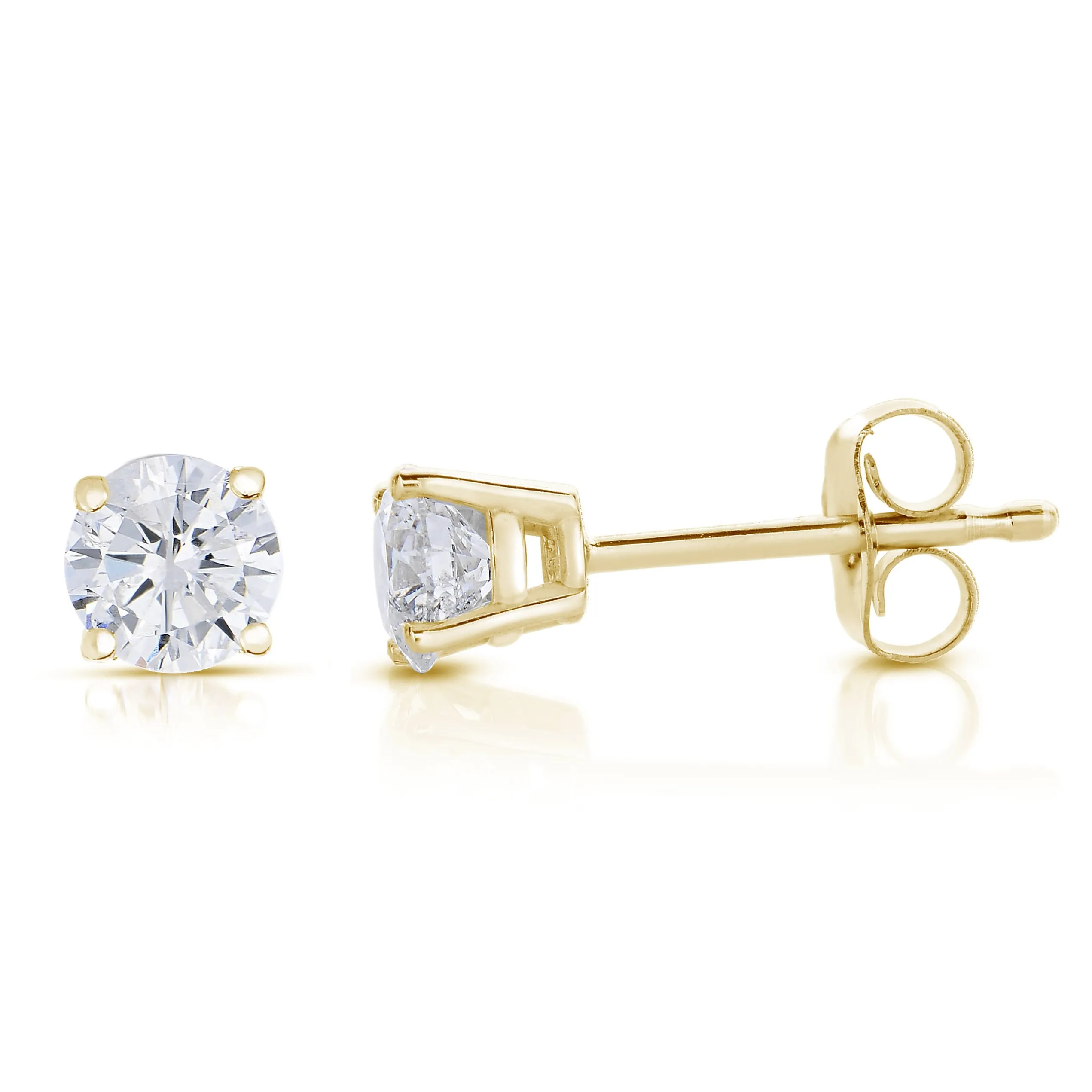 1/3 cttw Diamond Stud Earrings 14K Yellow Gold Push Backs Round 4 Prong Basket