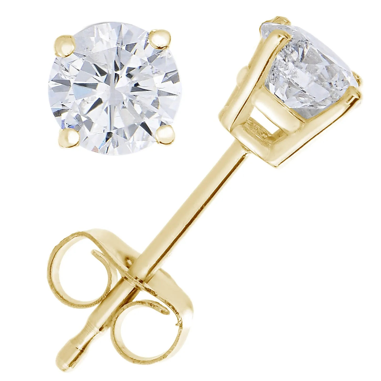 1/3 cttw Diamond Stud Earrings 14K Yellow Gold Push Backs Round 4 Prong Basket