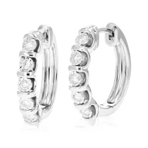 1/4 cttw Round Lab Grown Diamond Hoop Earrings .925 Sterling Silver Prong Set 3/4 Inch