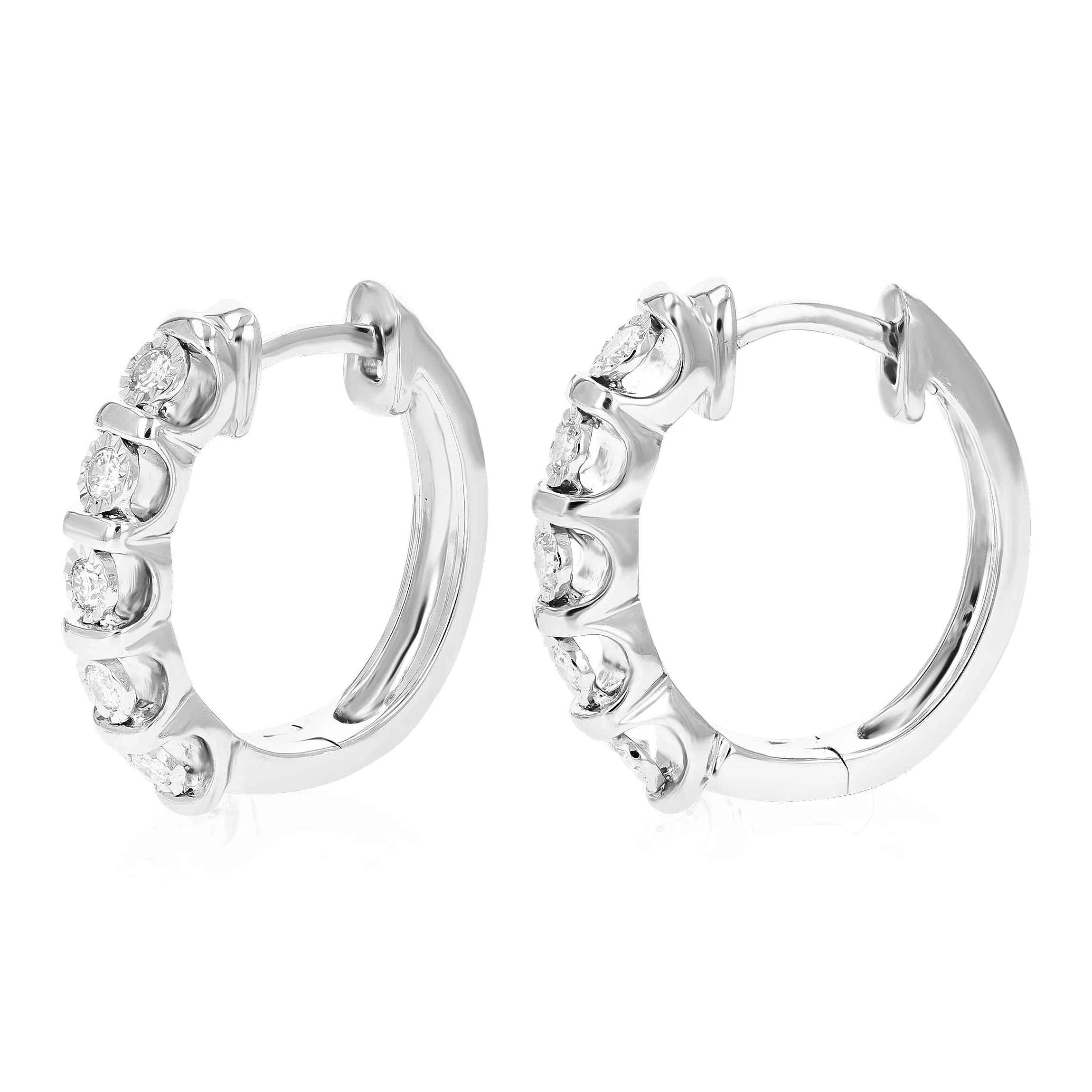 1/4 cttw Round Lab Grown Diamond Hoop Earrings .925 Sterling Silver Prong Set 3/4 Inch