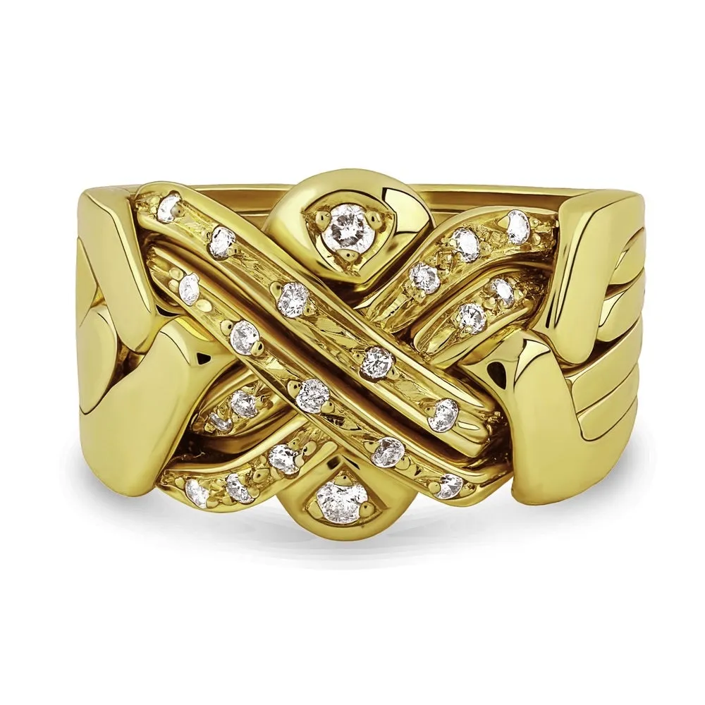 14K Gold 6 Band Diamond Puzzle Ring 6BSENA