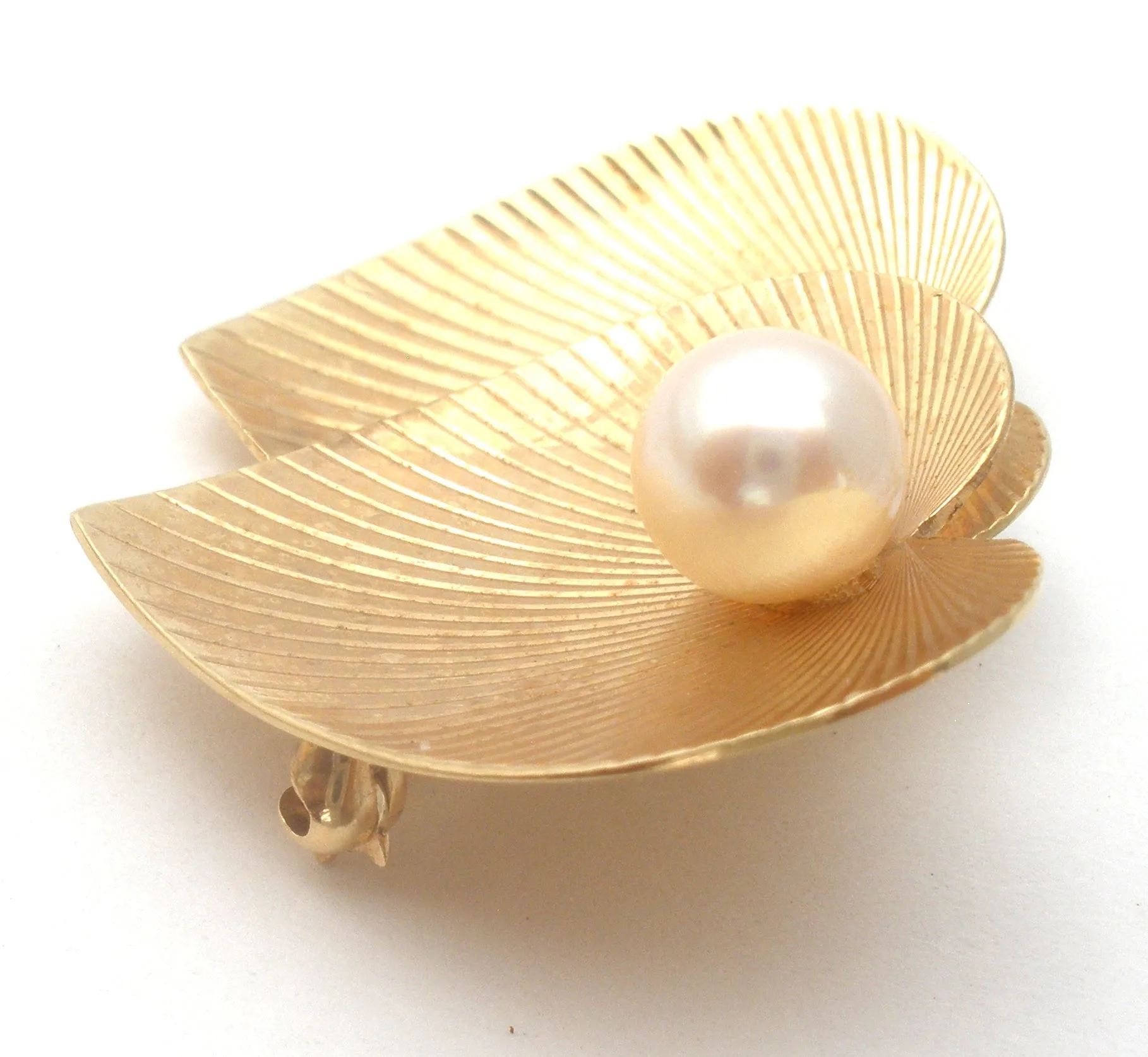 14K Gold Heart Brooch Pin With Pearl Vintage