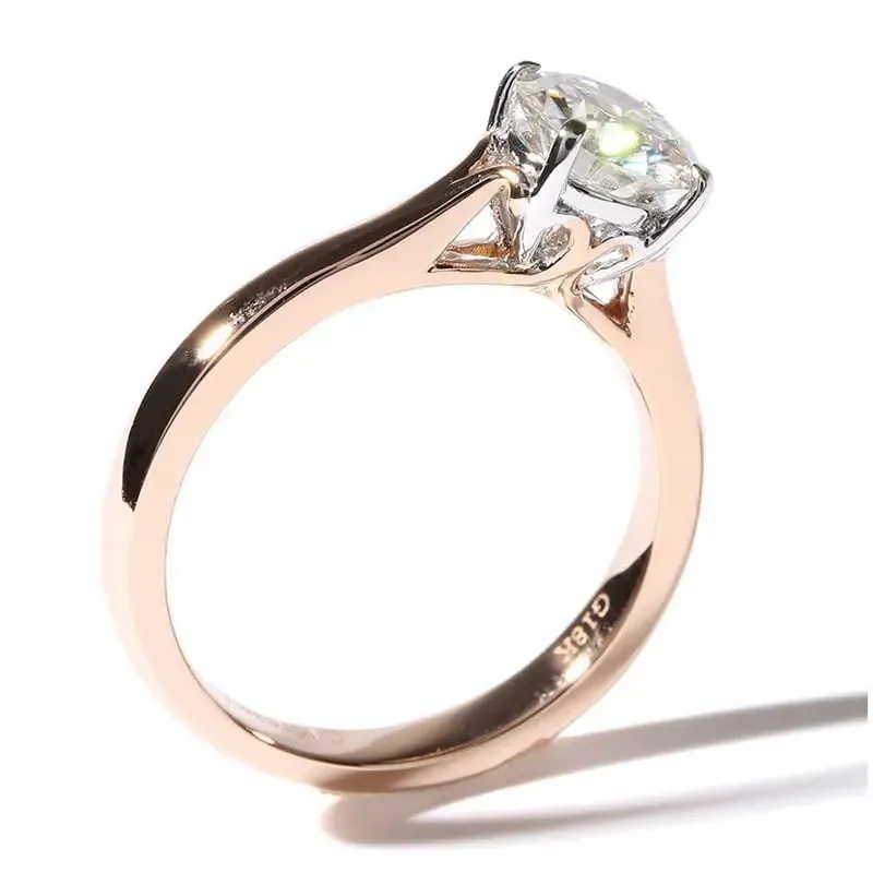 14k Rose & White Gold Moissanite Solitaire Ring 1ct