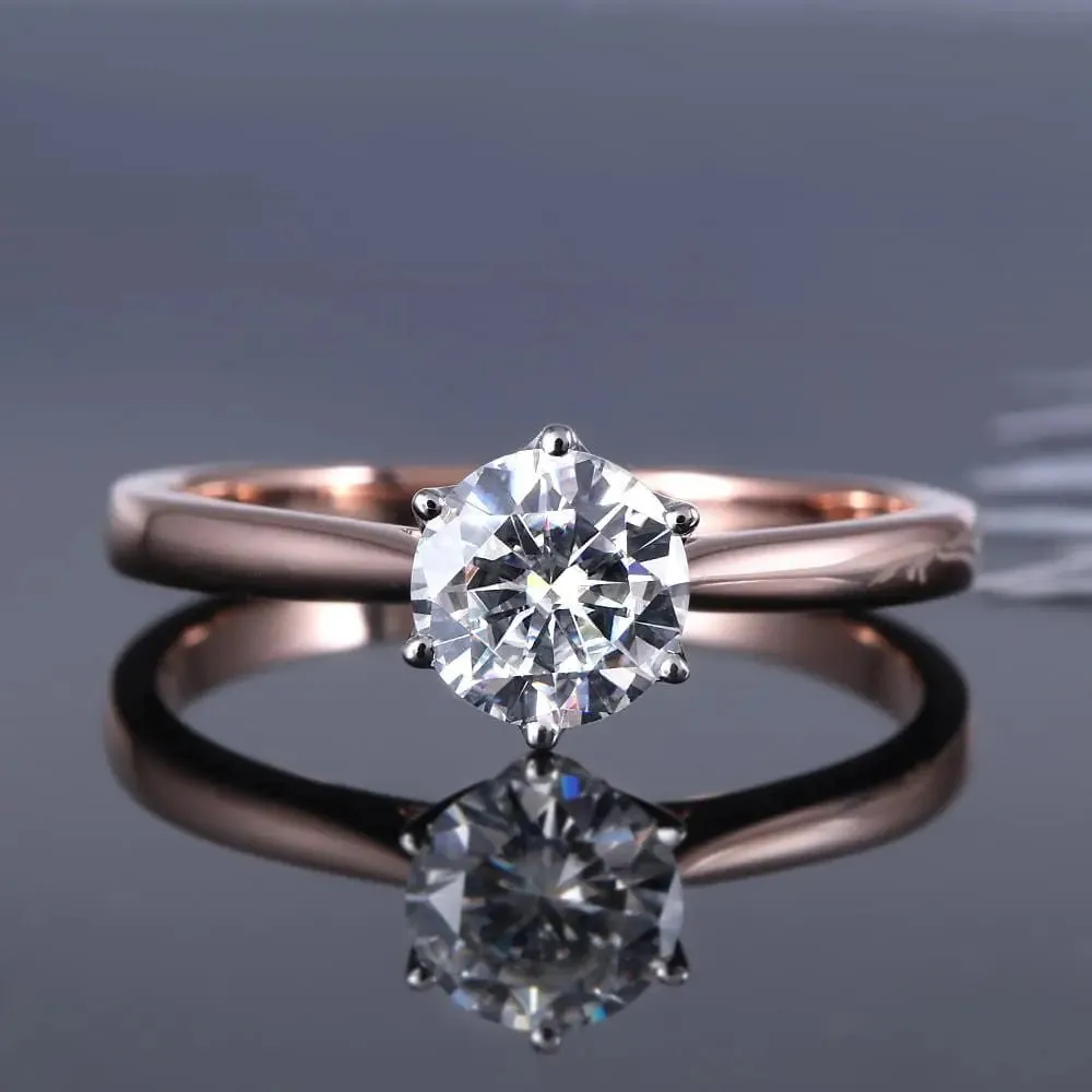 14k Rose & White Gold Solitaire Moissanite Ring 0.8ct