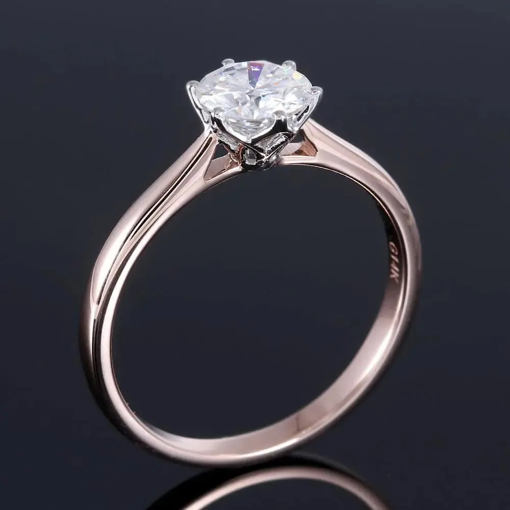 14k Rose & White Gold Solitaire Moissanite Ring 0.8ct