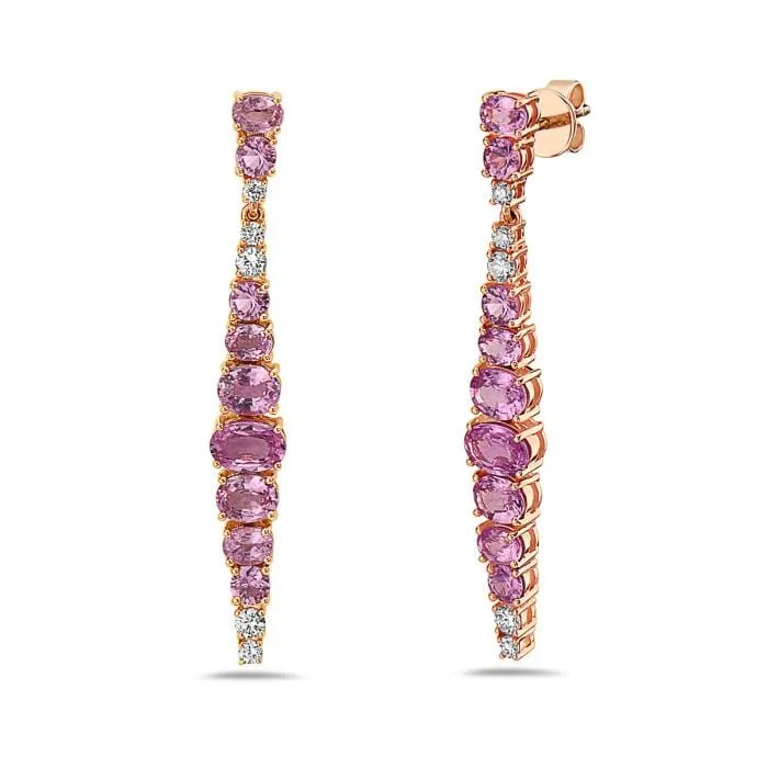 14K Rose Gold Sapphire and Diamond Drop Earrings