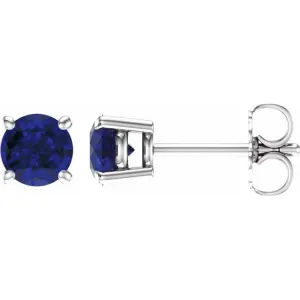 14K White 5 mm Natural Blue Sapphire Stud Earrings