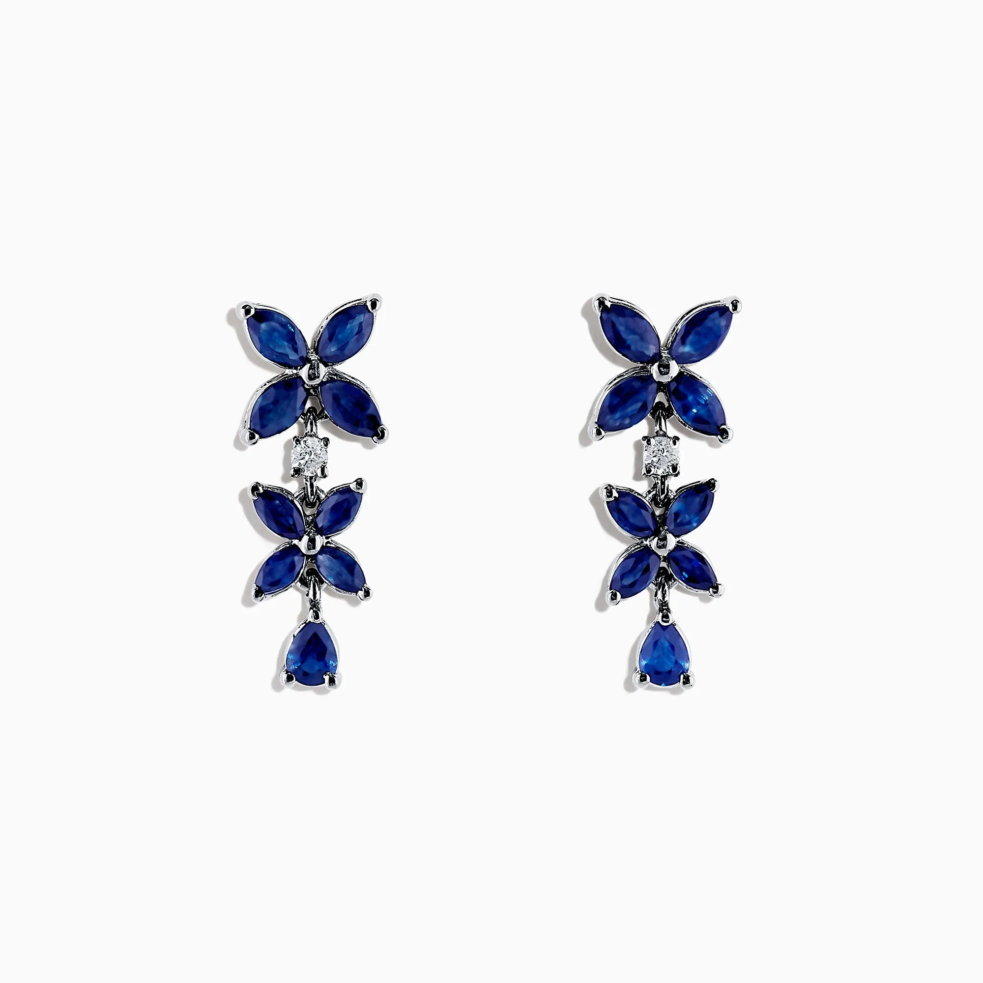 14K White Gold Blue Sapphire and Diamond Earrings, 2.72 TCW