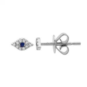 14K White Gold Diamond   Sapphire Evil Eye Mini Earrings