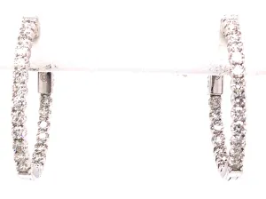 14K White Natural Diamond Inside/Outside Hoop Earrings