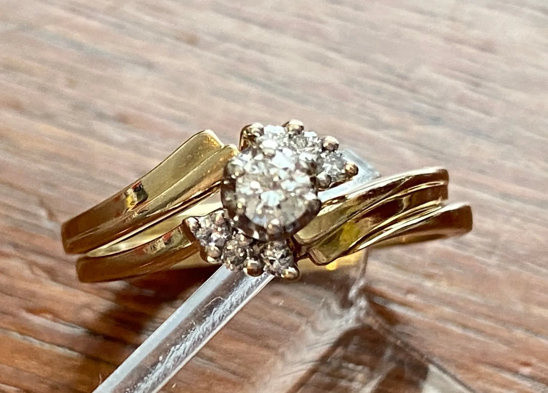 14k Yellow Gold Diamond Wedding Engagement Ring Band Set Sz 6.75