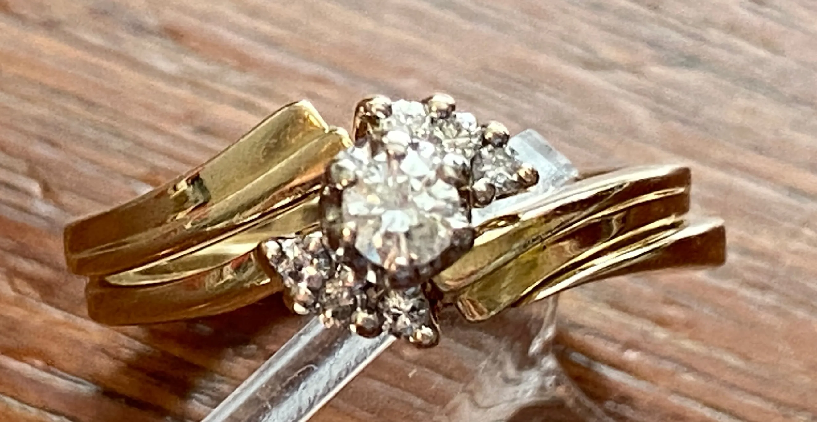 14k Yellow Gold Diamond Wedding Engagement Ring Band Set Sz 6.75