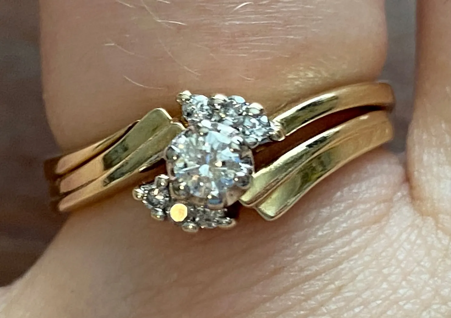 14k Yellow Gold Diamond Wedding Engagement Ring Band Set Sz 6.75