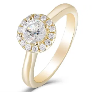 14k Yellow Gold Halo Moissanite Ring 0.5ct Center Stone