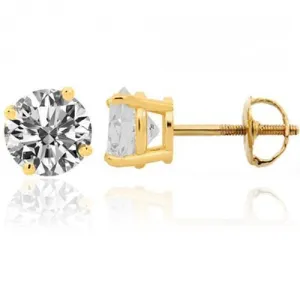 14K Yellow Solid Gold Unisex Diamond Four Prong Stud Earrings 1.41 Ctw