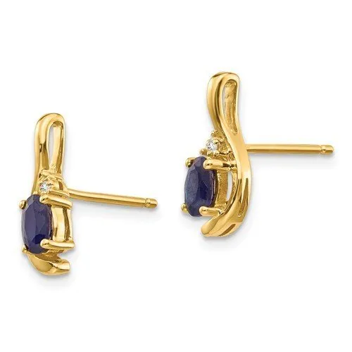 14KT GOLD 1/2 CTW OVAL SAPPHIRE & ROUND DIAMOND EARRINGS