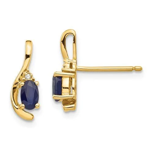 14KT GOLD 1/2 CTW OVAL SAPPHIRE & ROUND DIAMOND EARRINGS