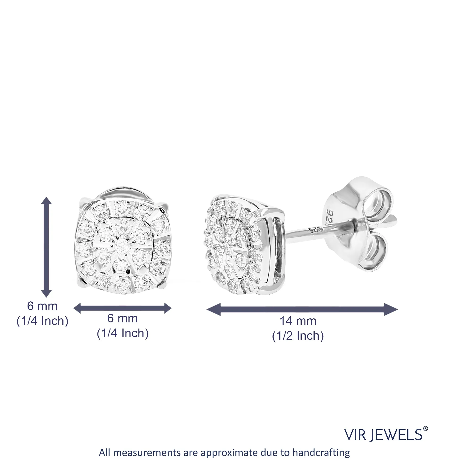 1/5 cttw 42 Stones Round Lab Grown Diamond Studs Earrings .925 Sterling Silver Prong Set Square Shape