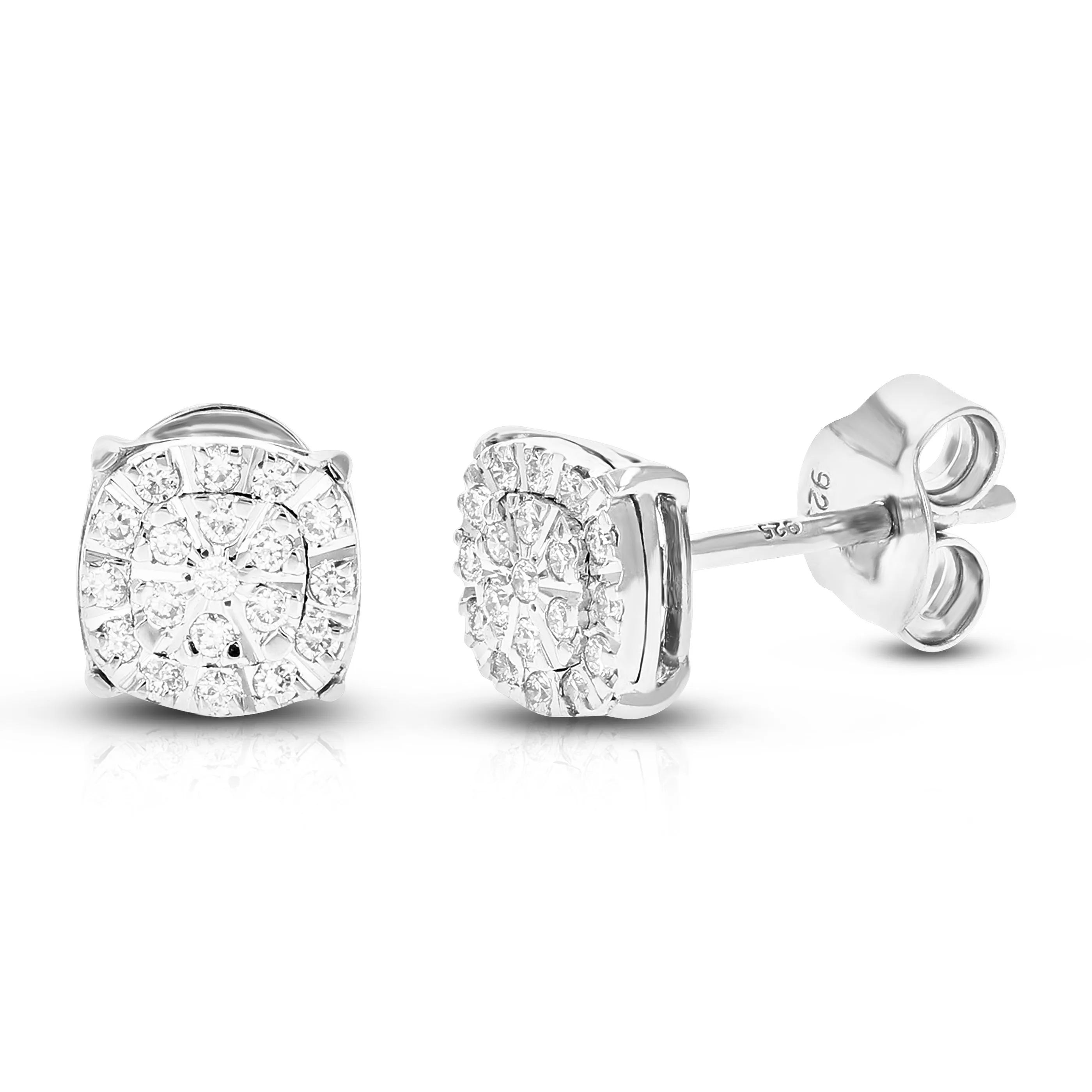 1/5 cttw 42 Stones Round Lab Grown Diamond Studs Earrings .925 Sterling Silver Prong Set Square Shape