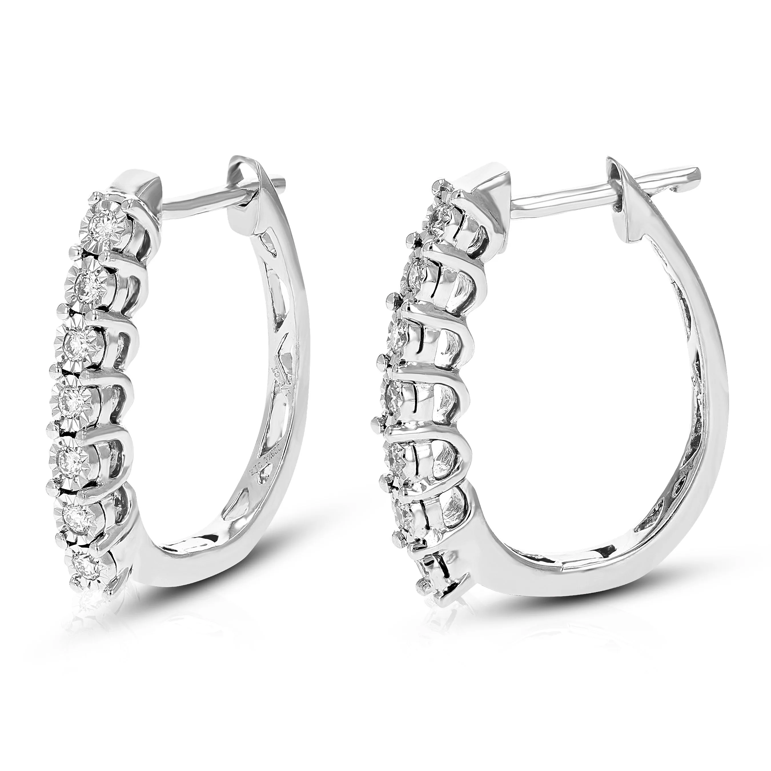 1/5 cttw Round Lab Grown Diamond Hoop Earrings Made in .925 Sterling Silver Prong Set