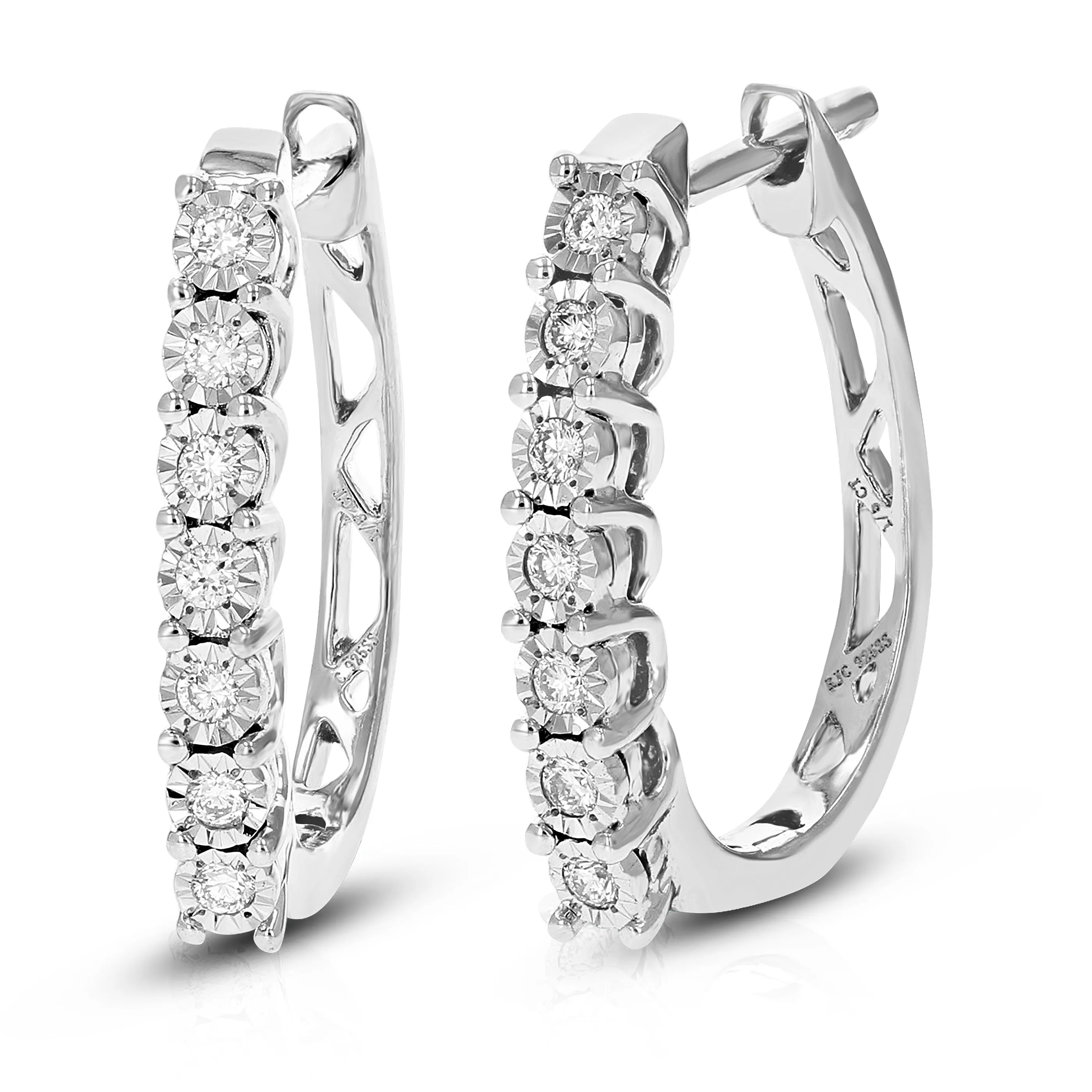 1/5 cttw Round Lab Grown Diamond Hoop Earrings Made in .925 Sterling Silver Prong Set