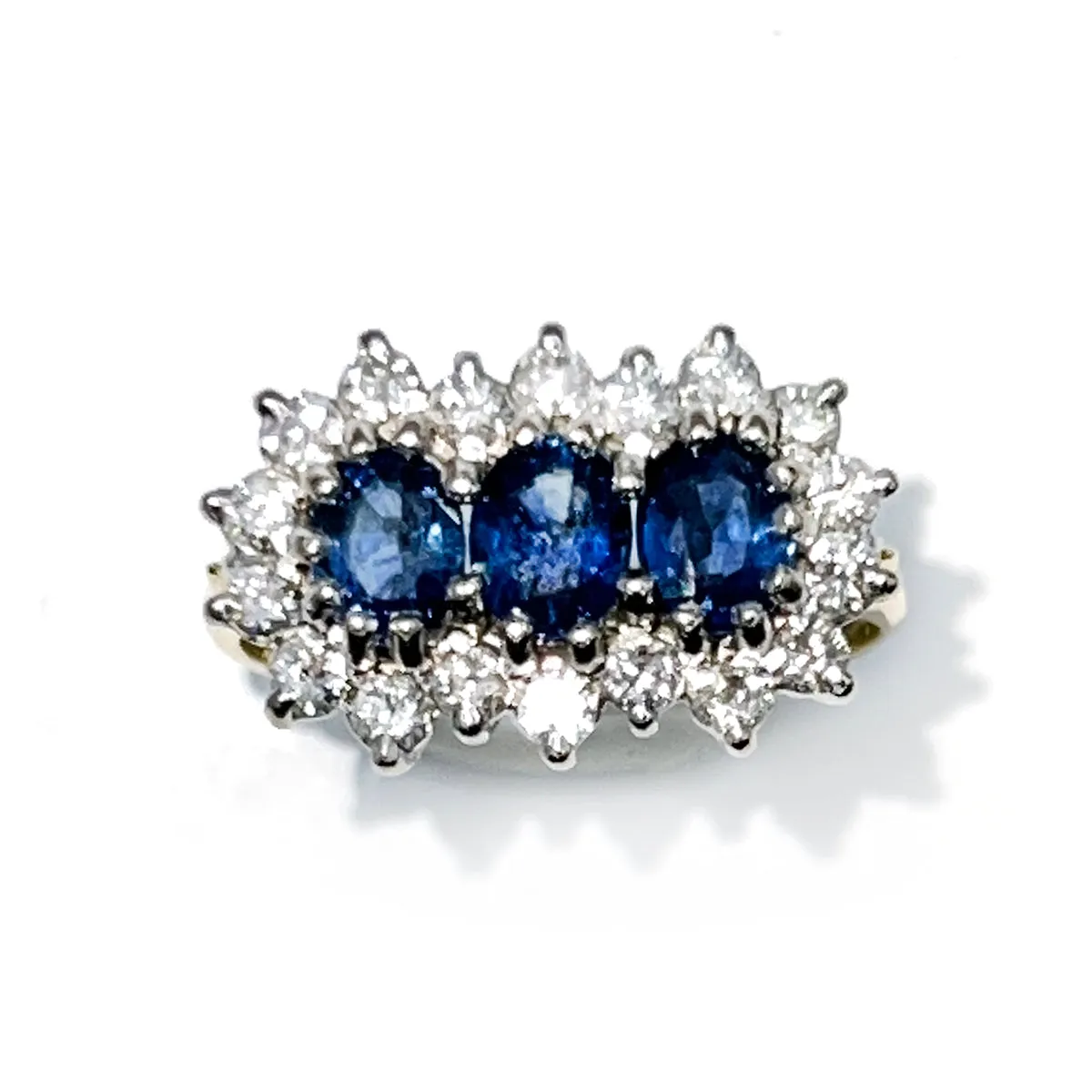 1.50ct Sapphire and Diamond Three Stone Ring | Pre-Loved | 18K Yellow Gold