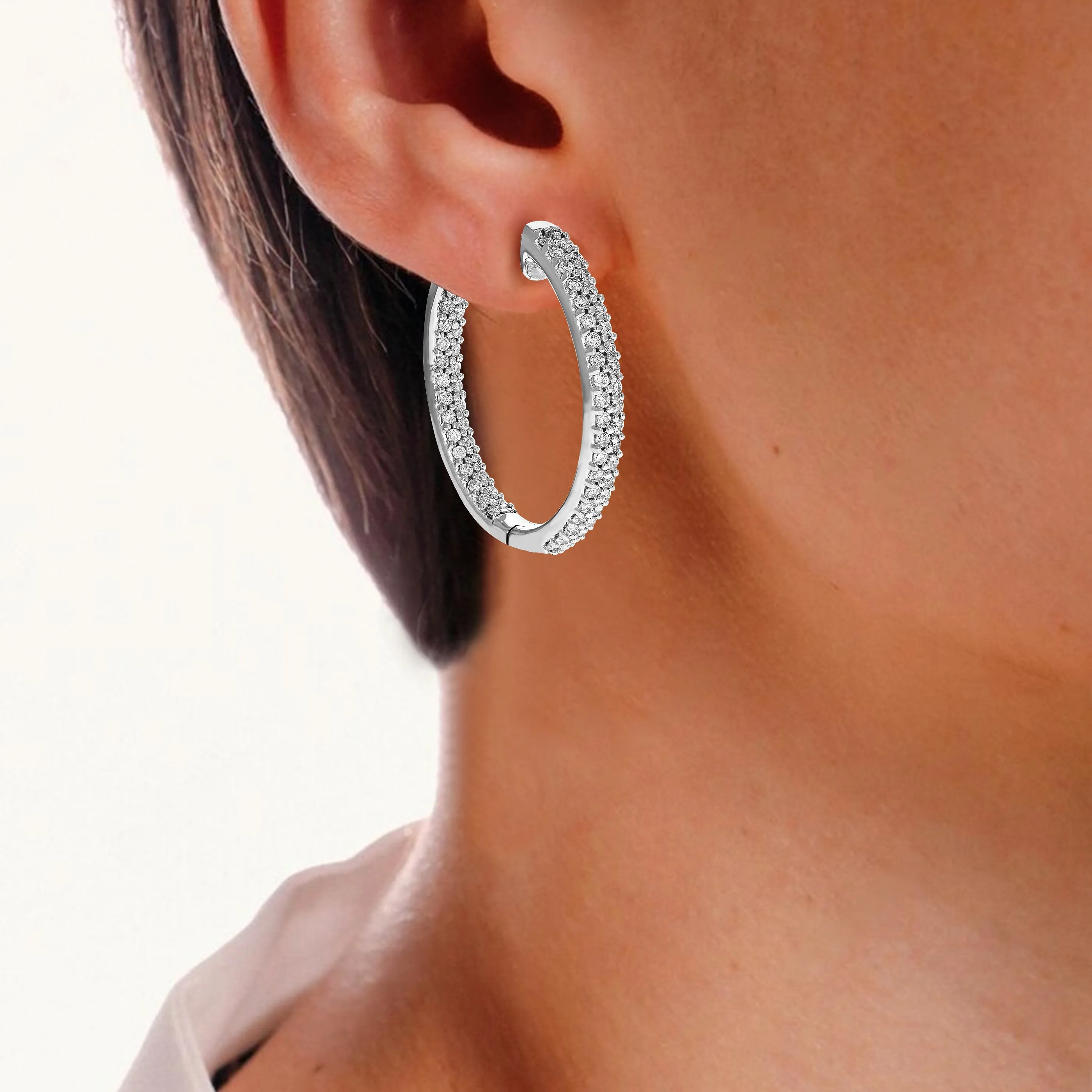 1.75 cttw Lab Grown Diamond Double Eternity Hoop Earrings Silver