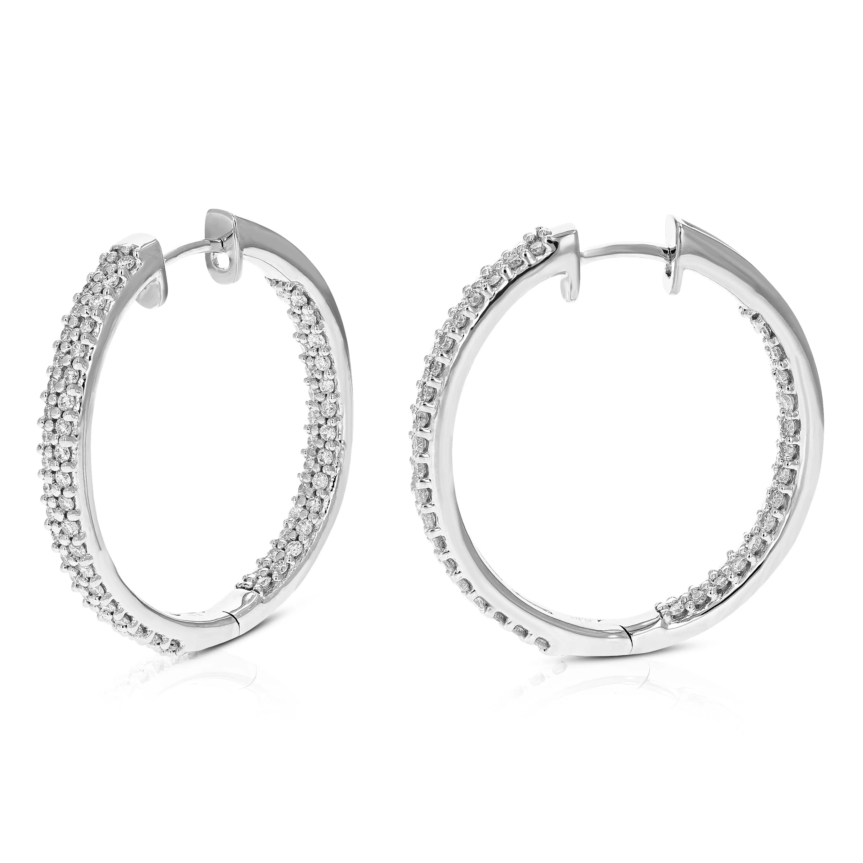 1.75 cttw Lab Grown Diamond Double Eternity Hoop Earrings Silver