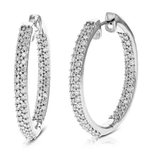 1.75 cttw Lab Grown Diamond Double Eternity Hoop Earrings Silver