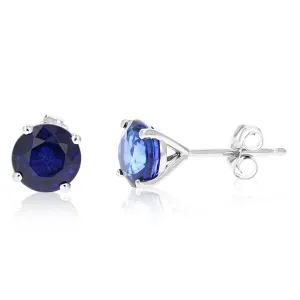 1.80 cttw Created Blue Sapphire Stud Earrings 14K Gold 6 MM Round with Push Backs September Birthstone