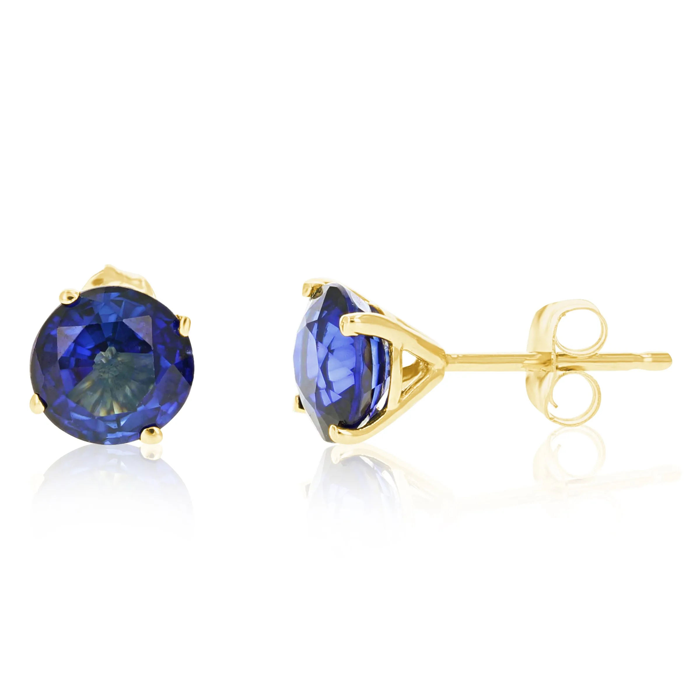 1.80 cttw Created Blue Sapphire Stud Earrings 14K Gold 6 MM Round with Push Backs September Birthstone