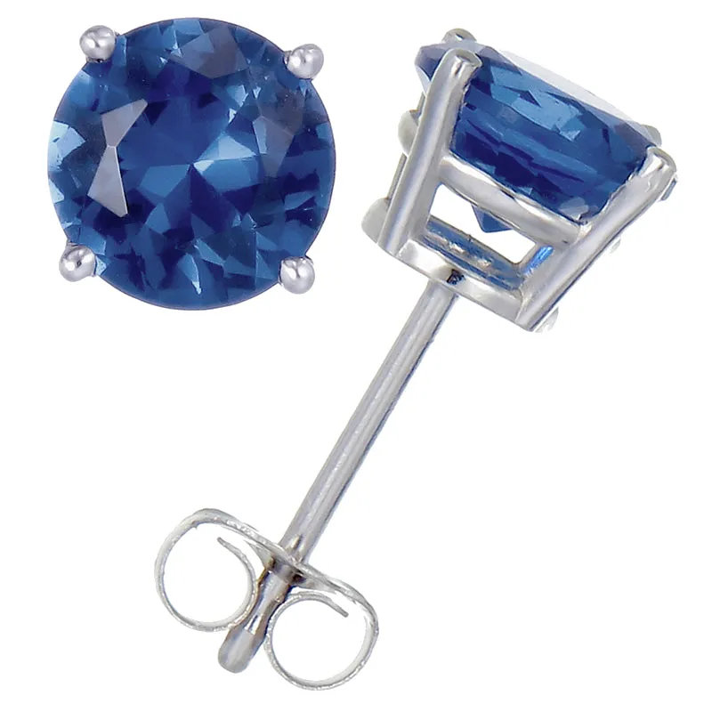 1.80 cttw Created Blue Sapphire Stud Earrings 14K Gold 6 MM Round with Push Backs September Birthstone