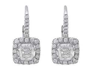 18k White Gold Cushion Cut Diamond Drop Earrings