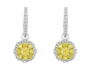 18k White Gold Octagonal Yellow Diamond Drop Earrings